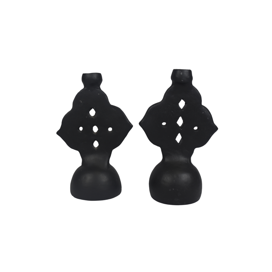 Clay Ethiophian Cross Candle Holder Set of 2