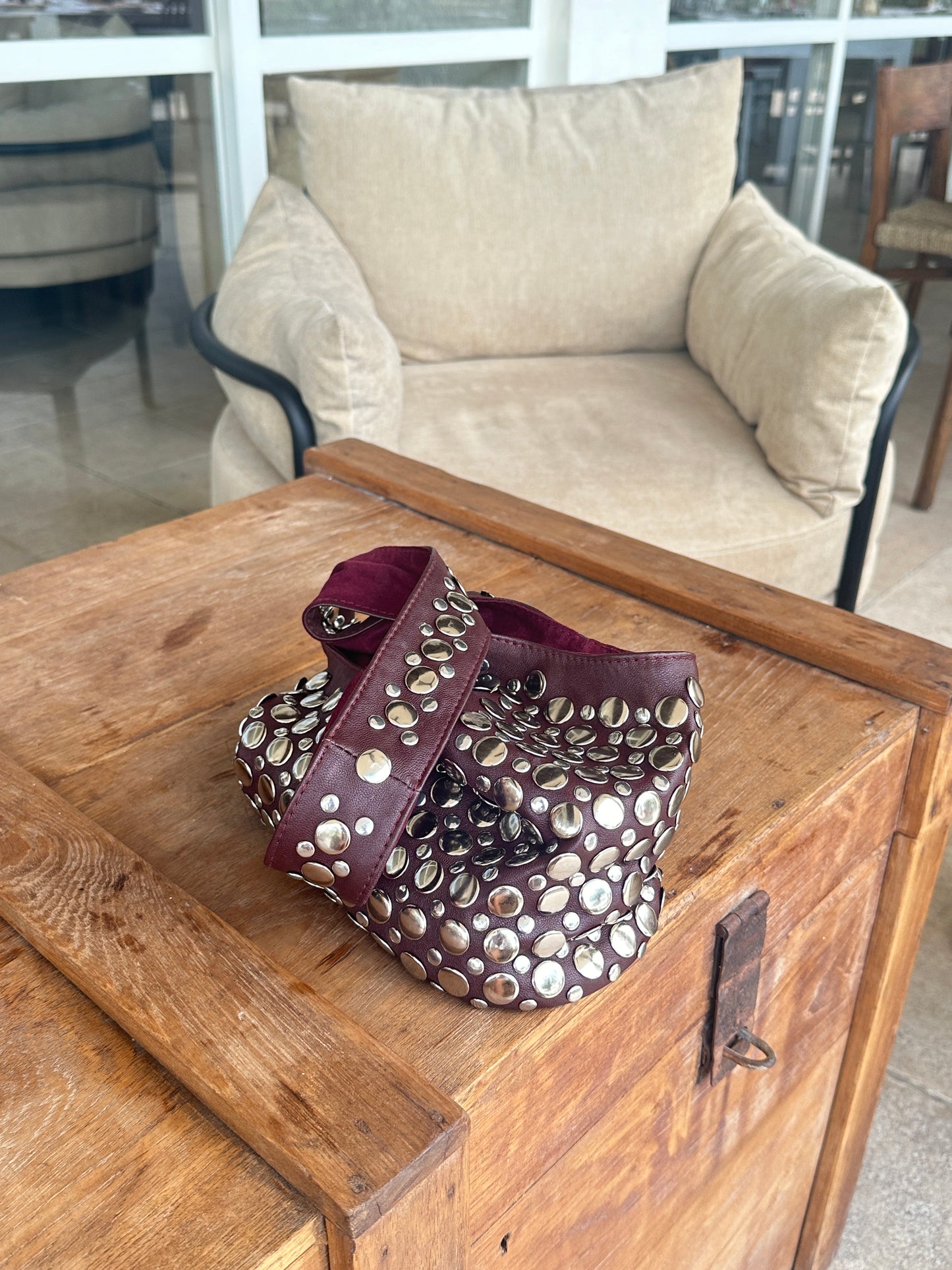 Onyx Studded Bag Red Wine