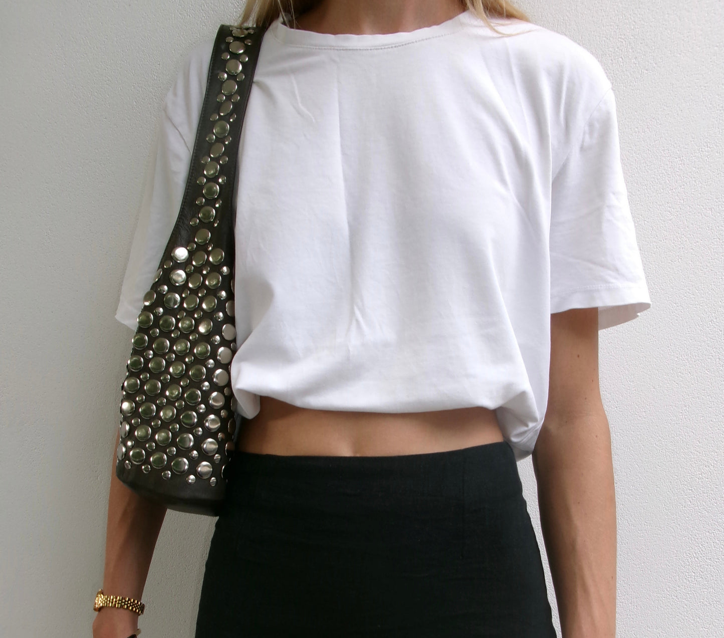Onyx Studded Bag Brown Leather