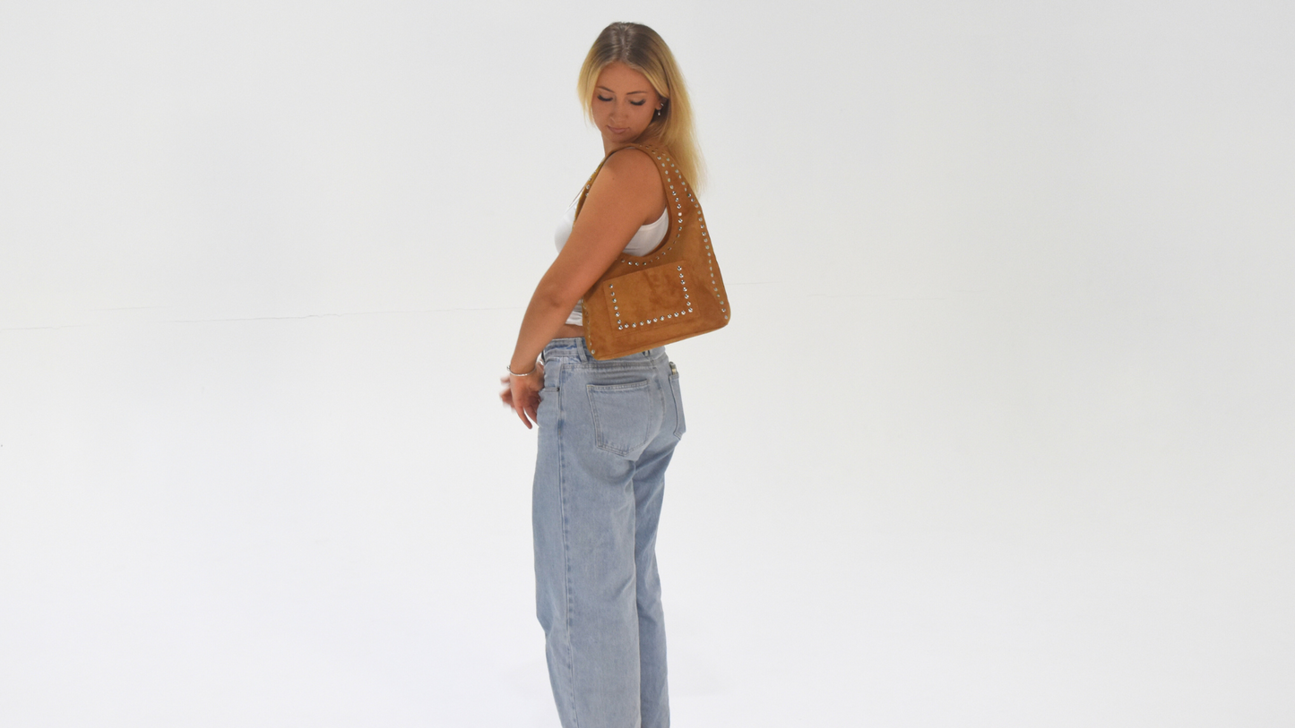 Nova Studded Bag Tan Suede