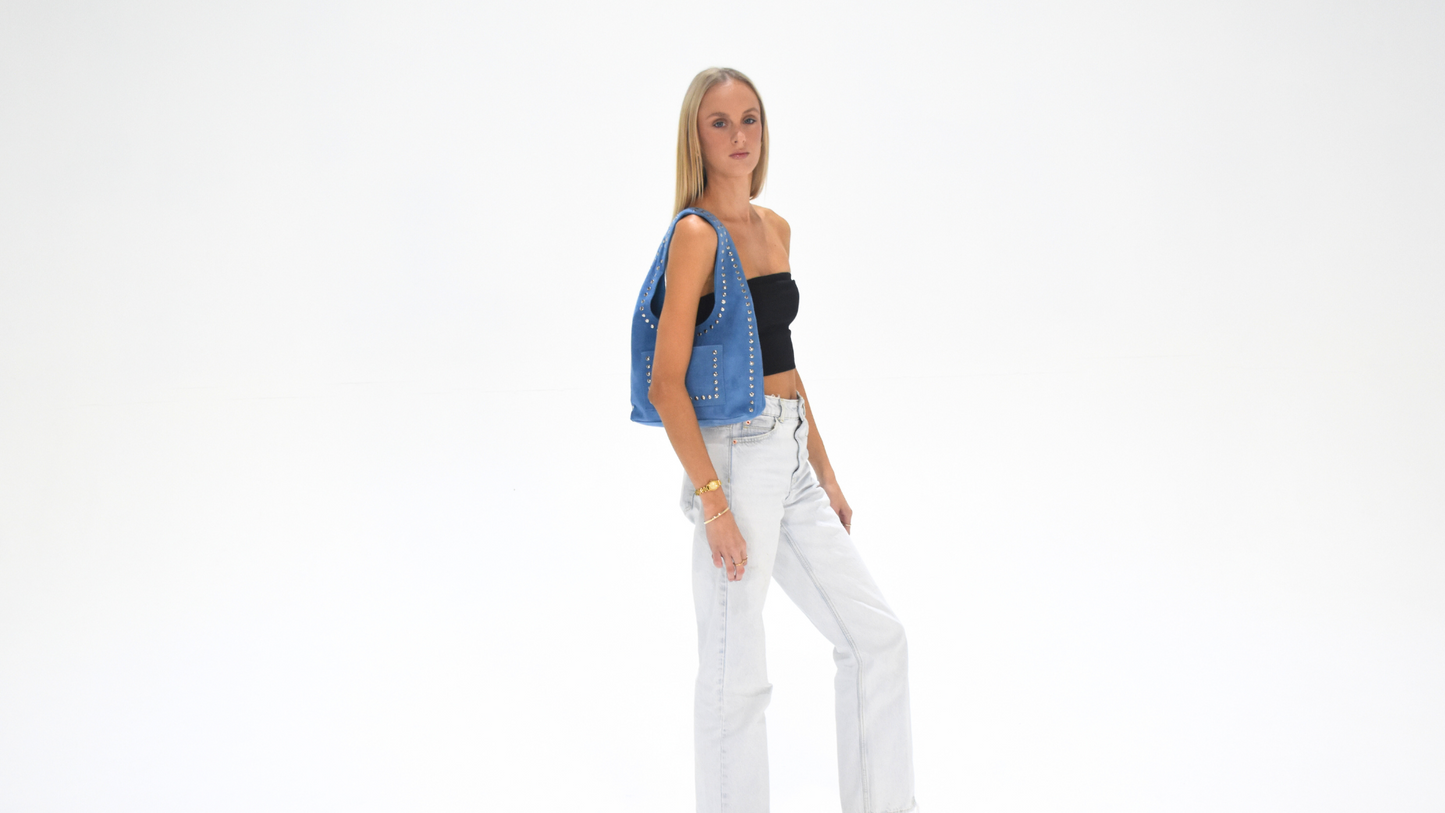 Nova Studded Bag Blue Suede