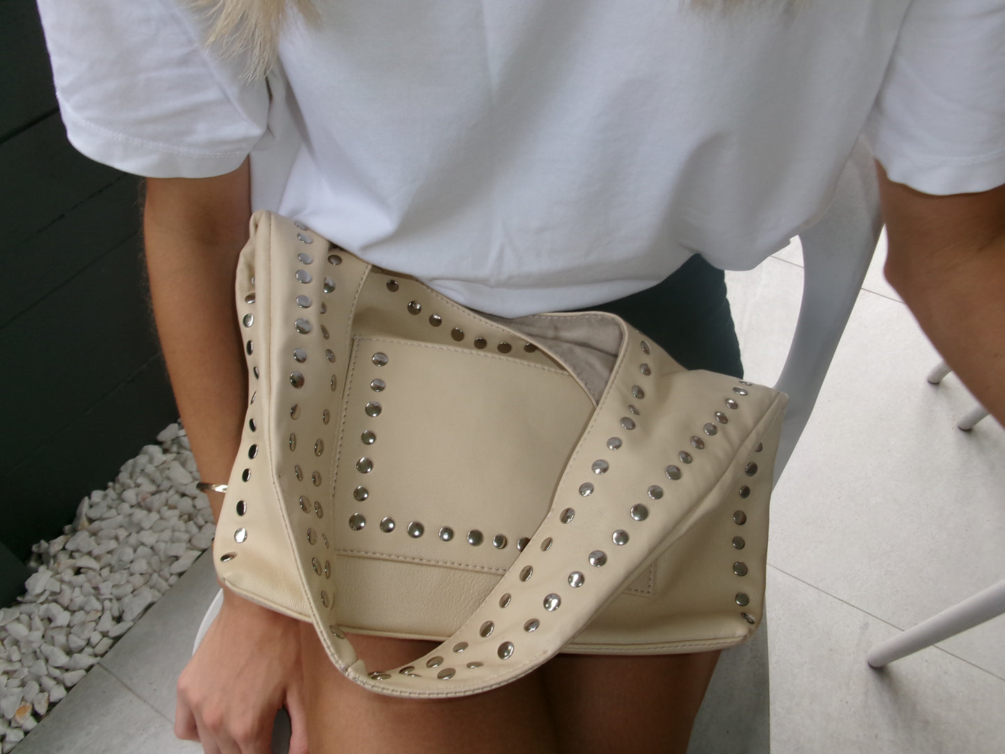 Nova Studded Bag Cream Leather