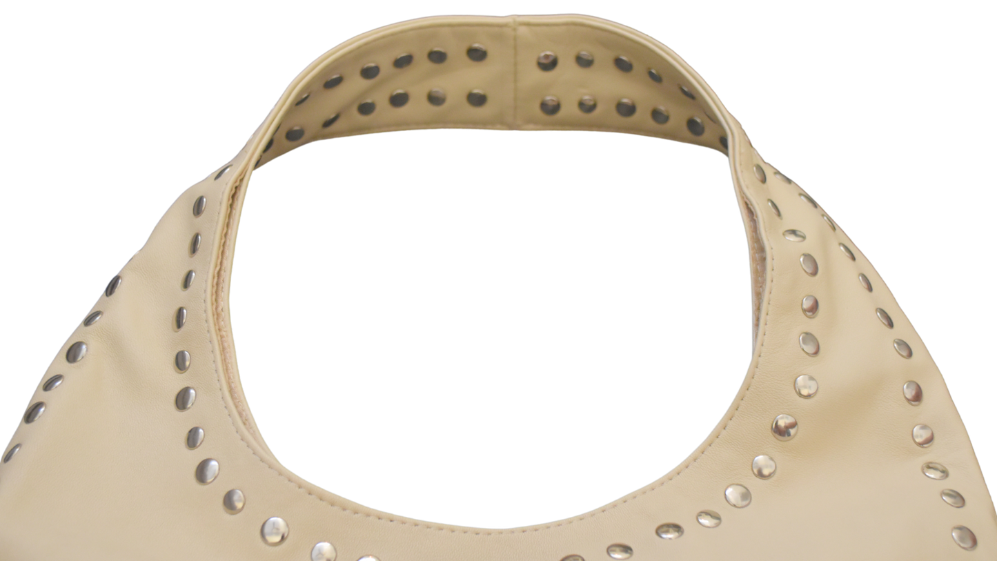 Nova Studded Bag Beige Leather