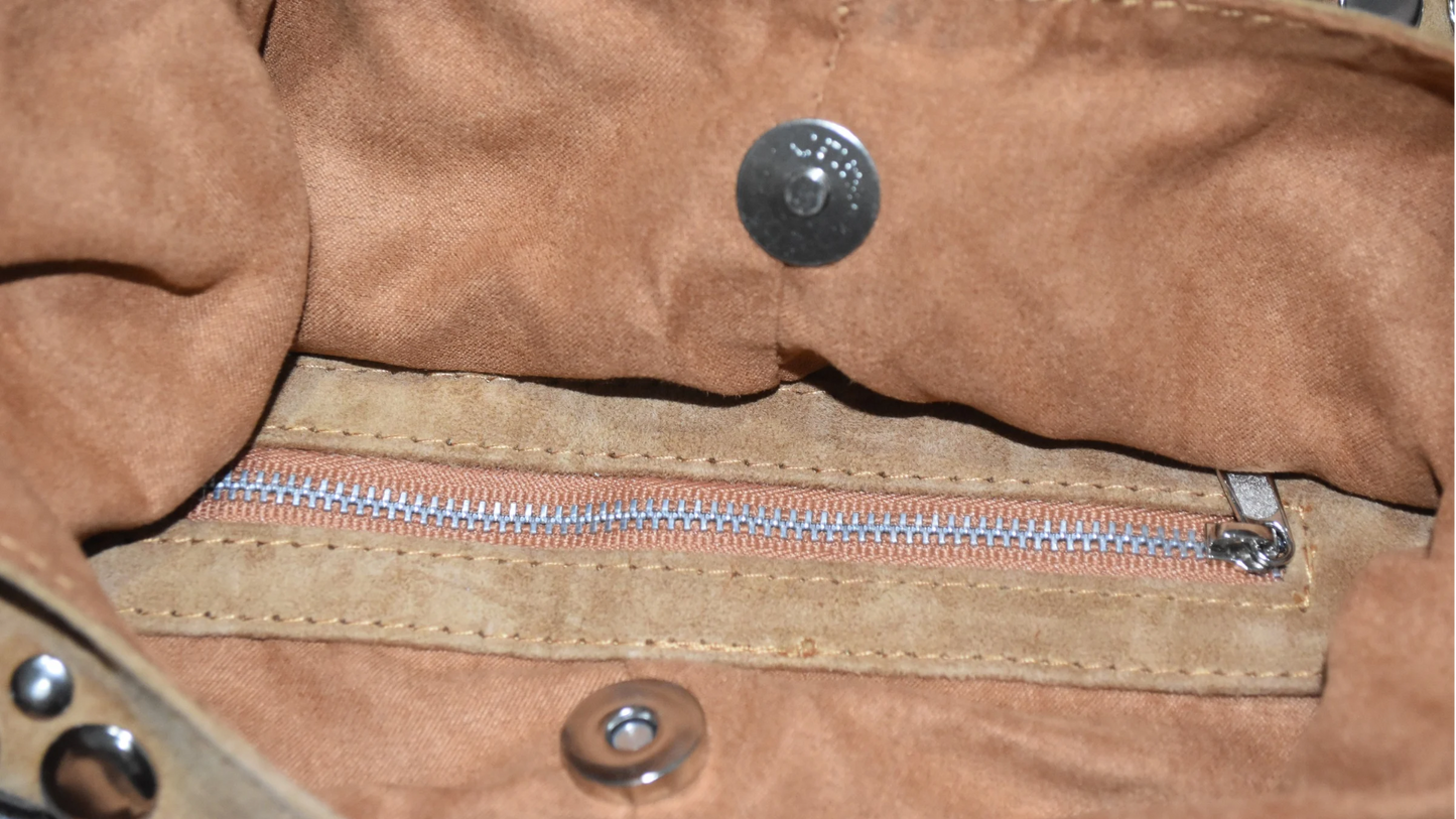 Carter Studded Bag Tan Suede