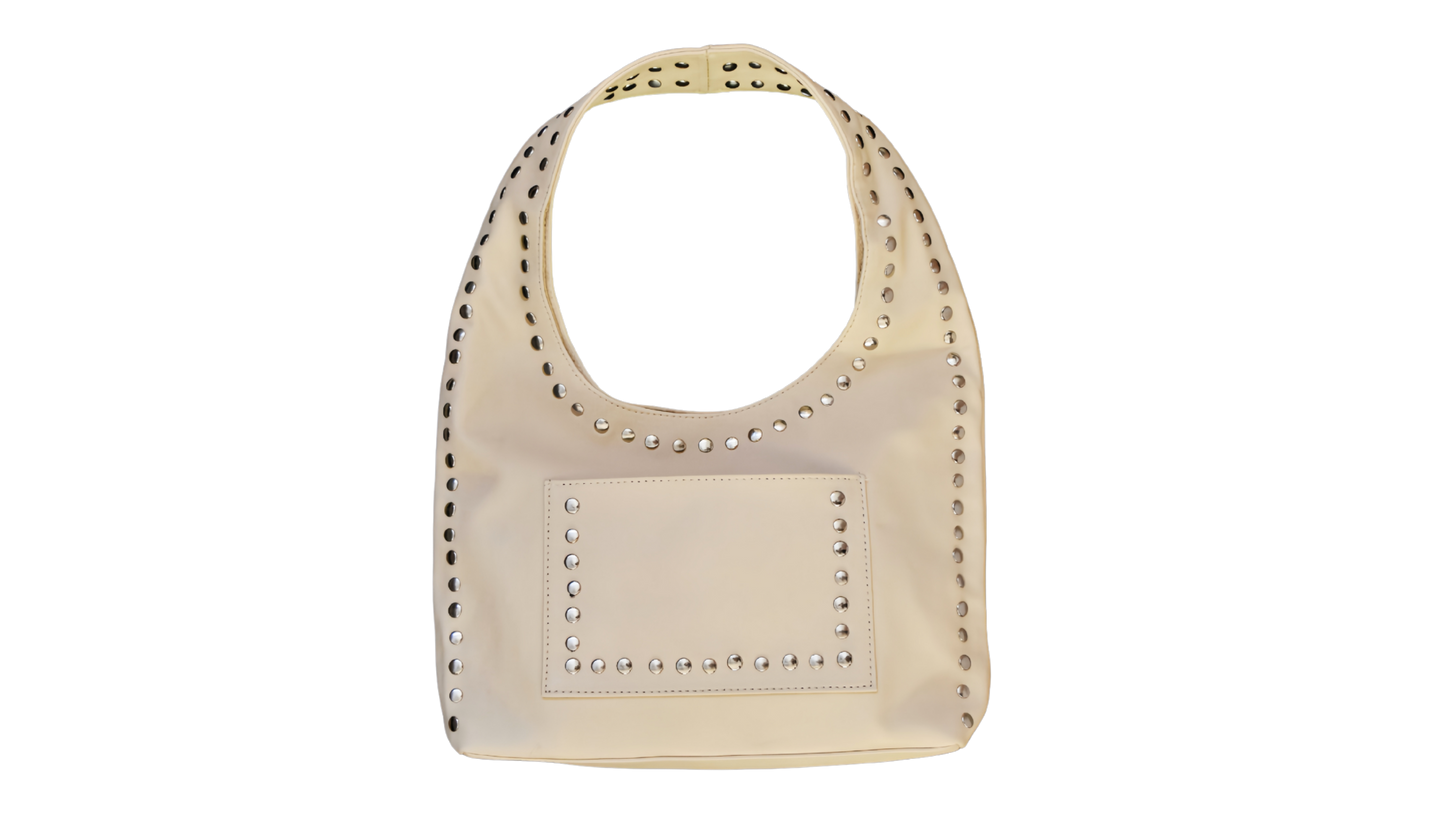 Nova Studded Bag Beige Leather