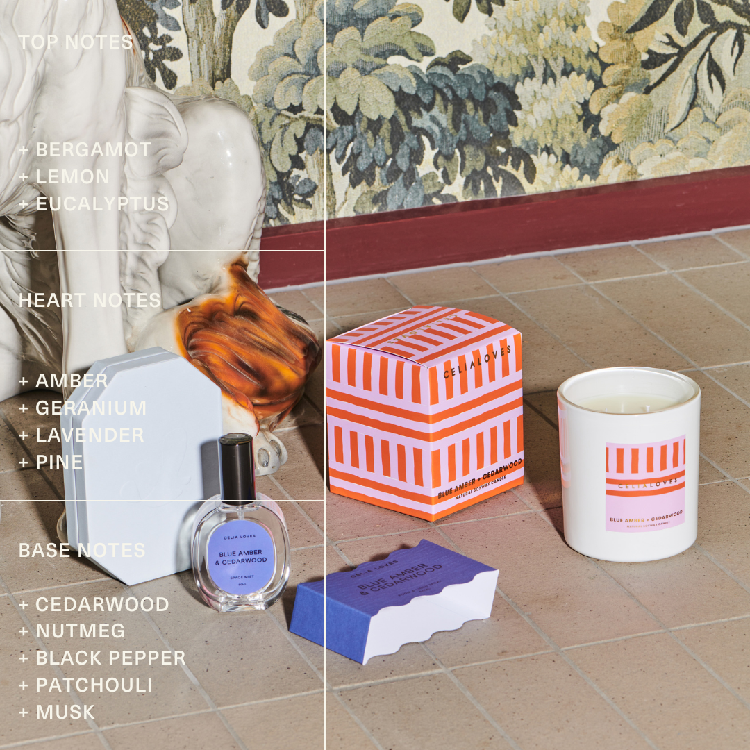 Celia Loves Blue Amber & Cedarwood Candle 395gms