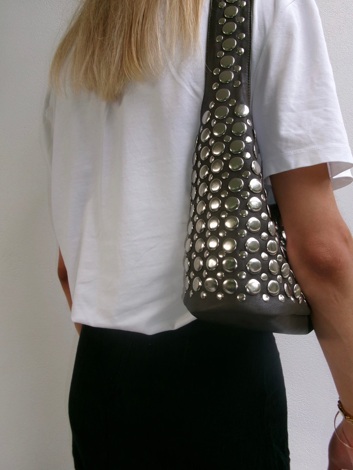 Onyx Studded Bag Brown Leather