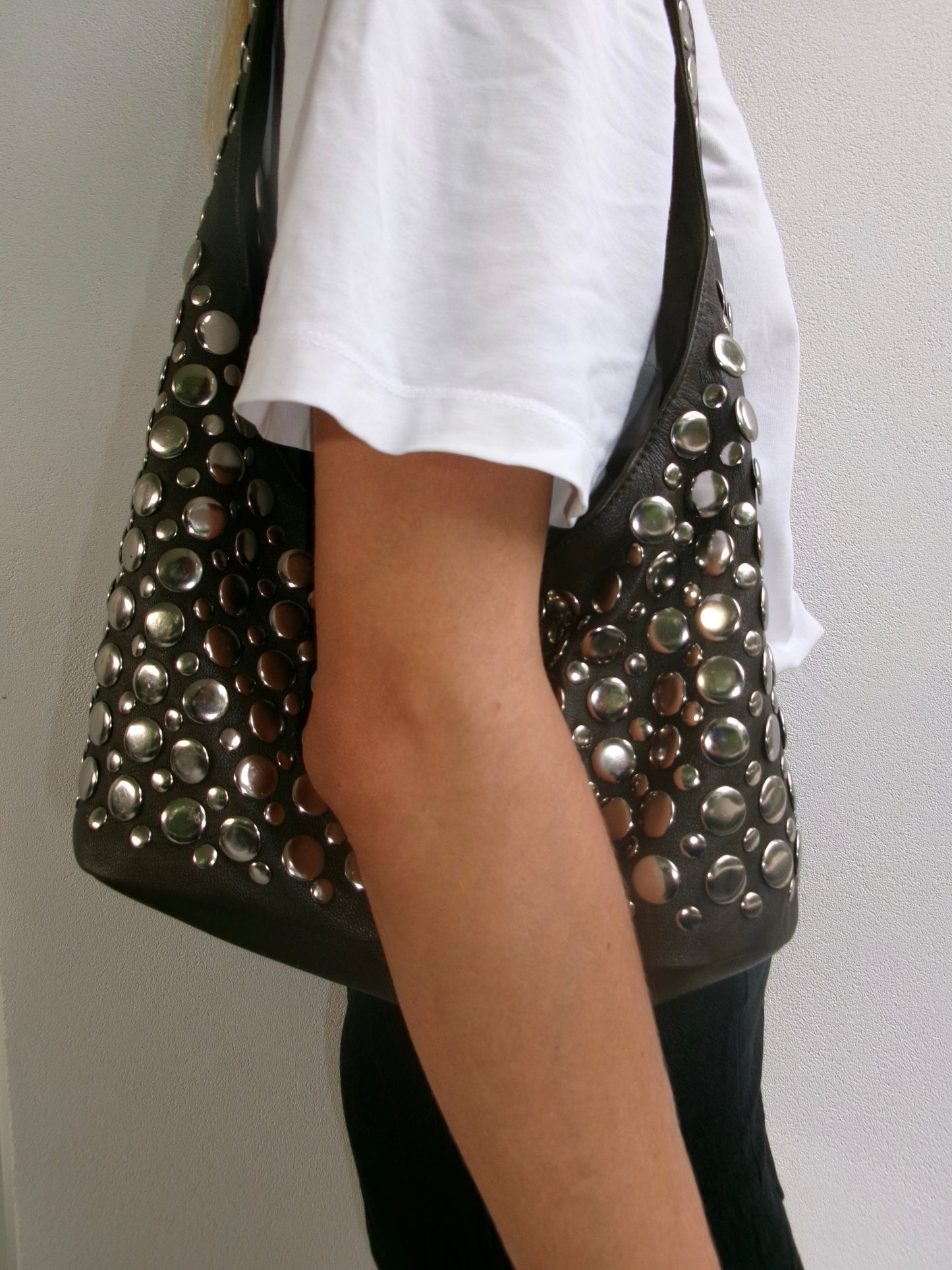 Onyx Studded Bag Brown Leather