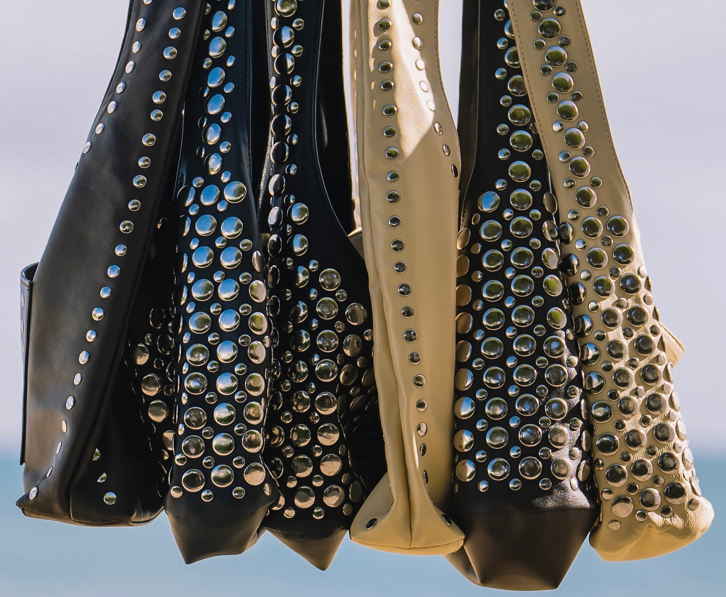 Onyx Studded Bag Cream Leather