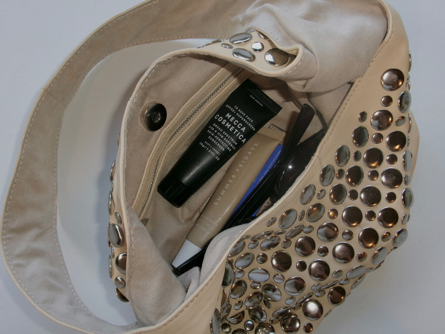 Onyx Studded Bag Cream Leather