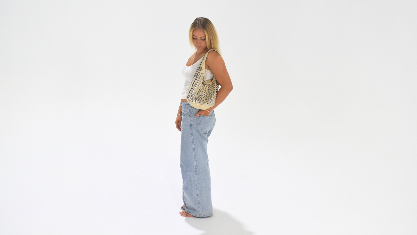 Carter Studded Bag Beige Leather