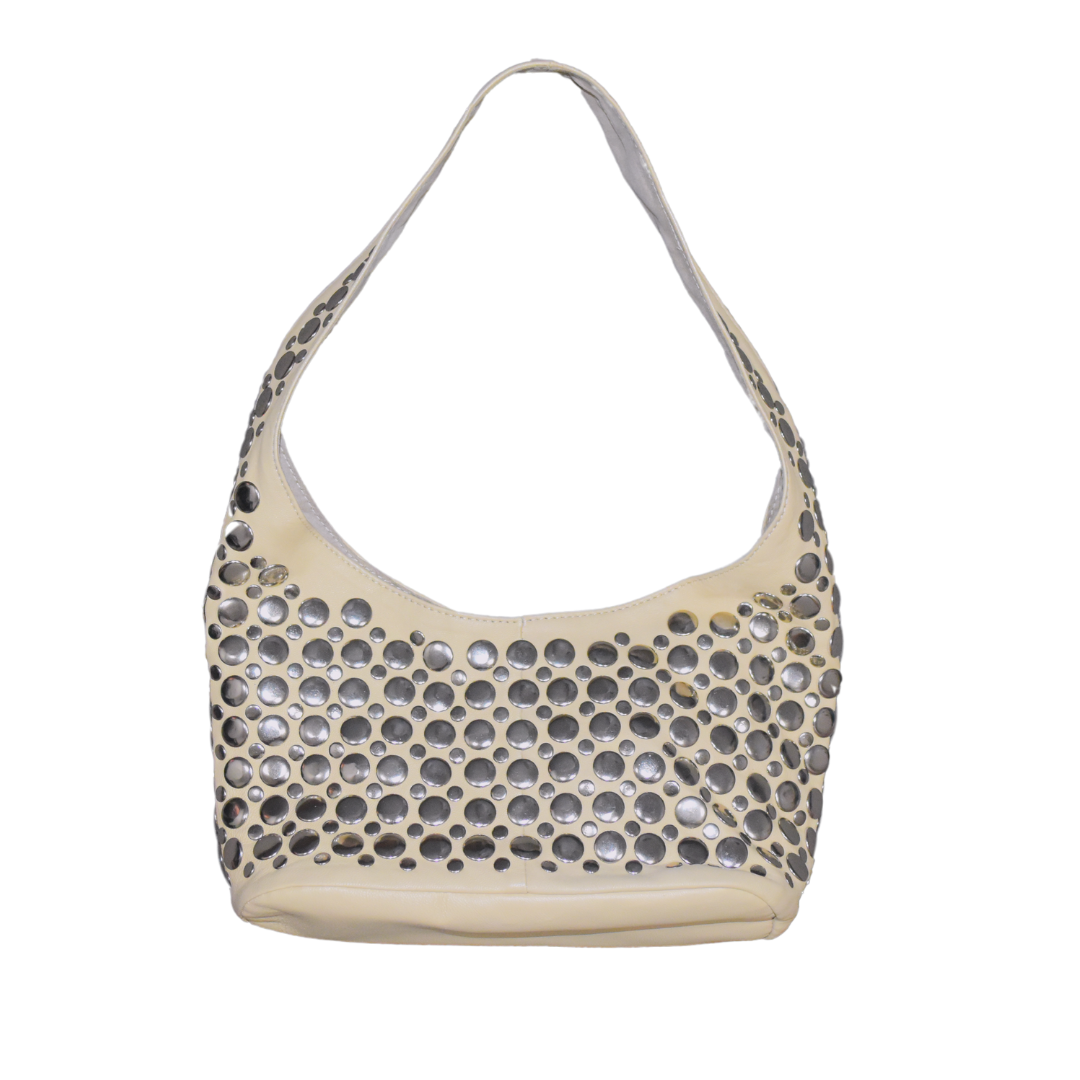 Onyx Studded Bag Cream Leather