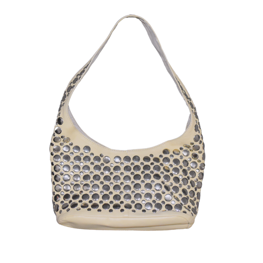 Onyx Studded Bag Cream Leather