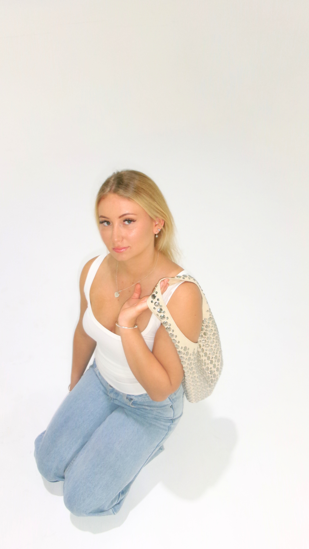 Carter Studded Bag Beige Leather