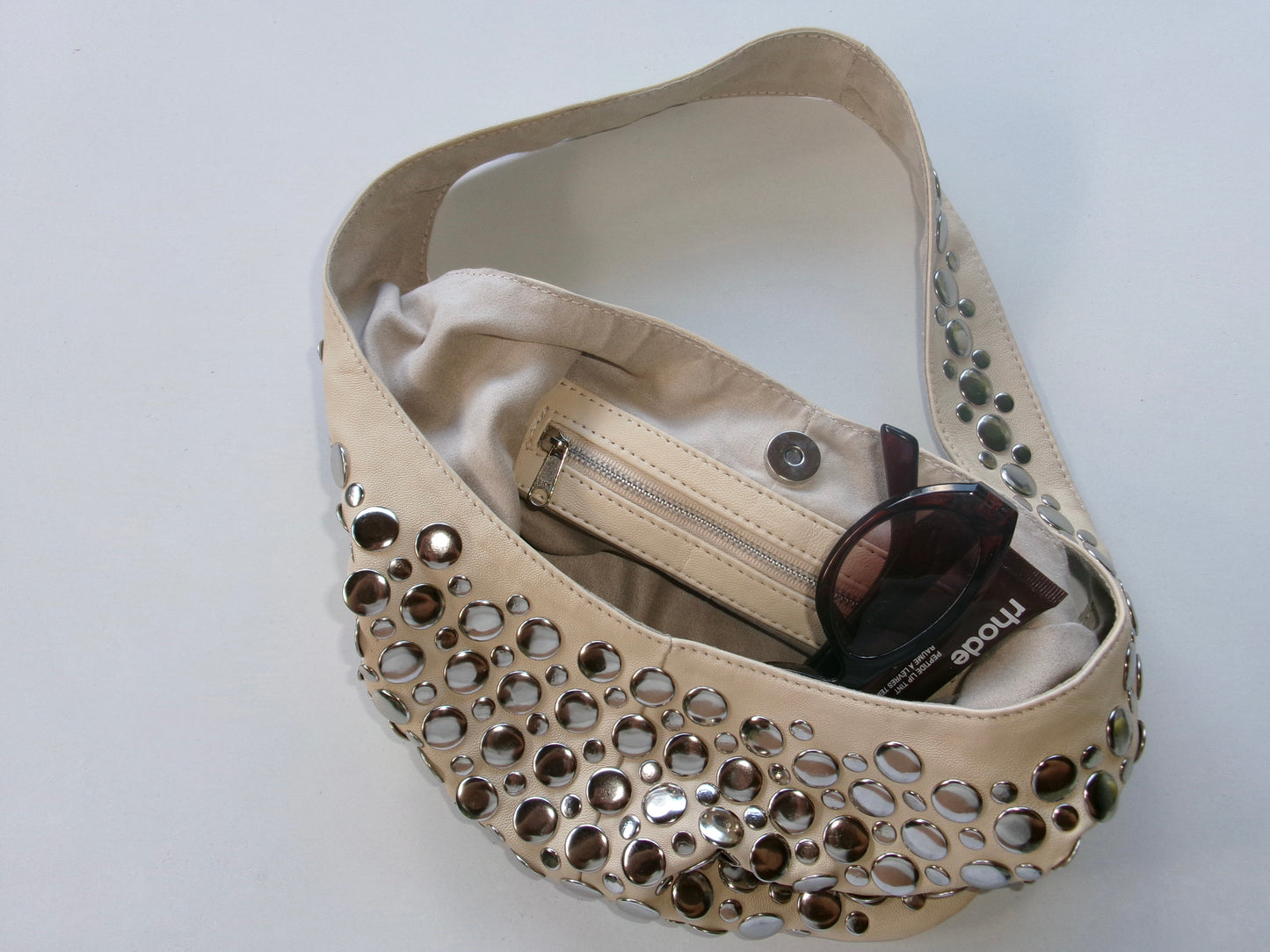 Onyx Studded Bag Cream Leather