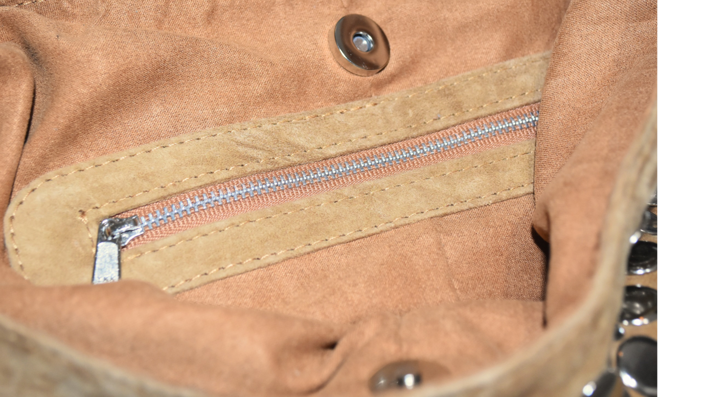 Onyx Studded Bag Tan Suede