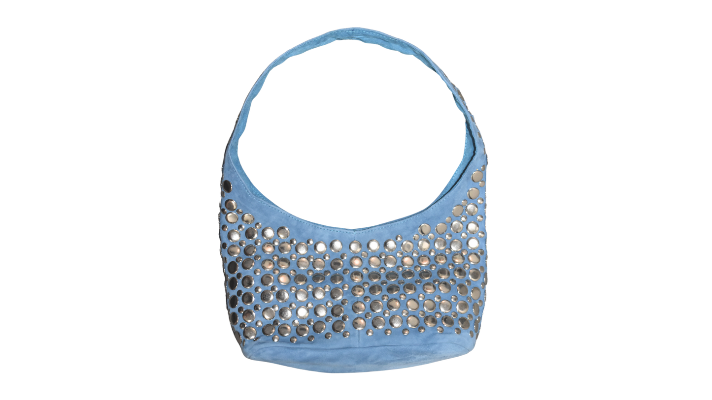 Onyx Studded Bag Blue Suede