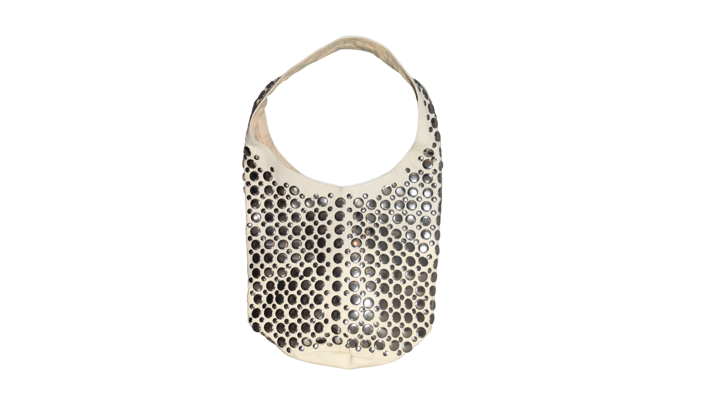 Carter Studded Bag Beige Leather