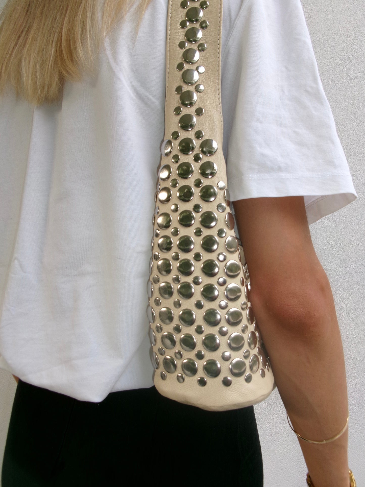 Onyx Studded Bag Cream Leather